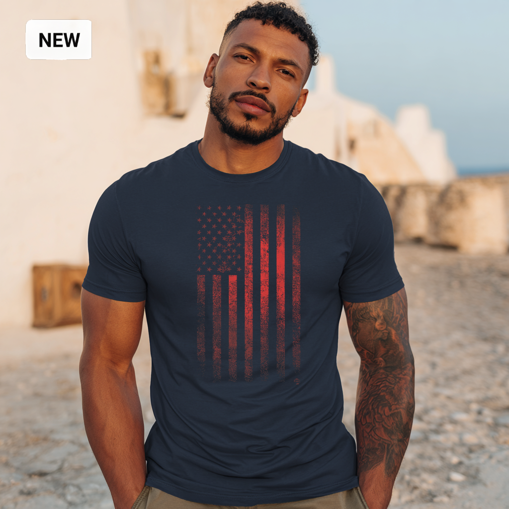 Crimson Flag Tee — Midnight Navy